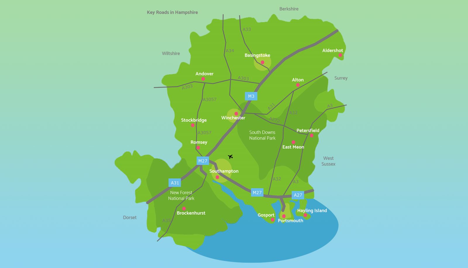 Road map of Hampshire